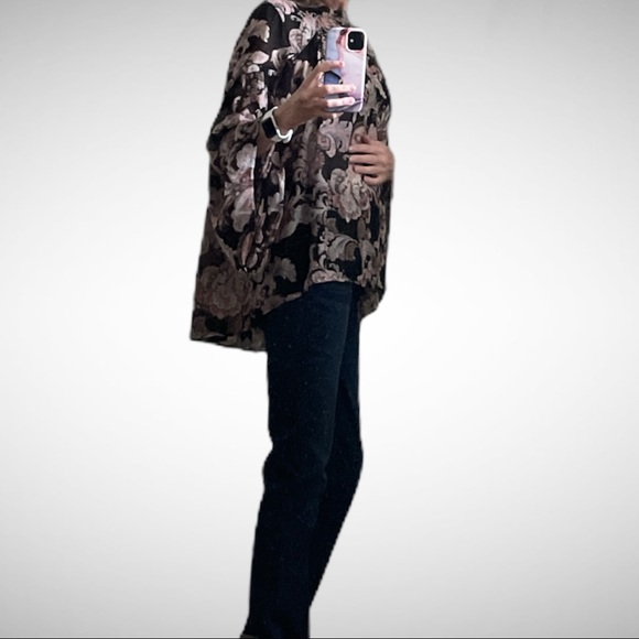 Loft Black Floral Boho Peasant Blouse L - Picture 2 of 12